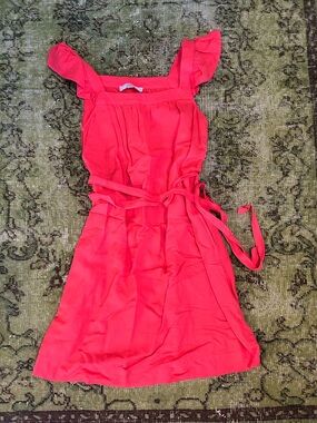 LOFT Coral Pink Ruffle-Sleeve Midi Dress